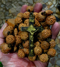 HUGE 19th Antique French Carved Wooden Beaded LOURDES Rosary 160 cm picture