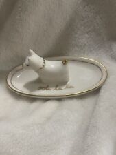 Anthropologie Ceramic Trinket Tray White  Dog ooh la la Gold Trim Ring Tray picture