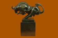 Solid Bronze Sculpture of a Bull Marble Base Abstract Art Deco Figurine Hot cast picture