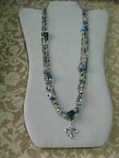 #G48 New Orleans Mardi Gras Glass Carnival Beads w/ a silver Fleur de Lis charm picture