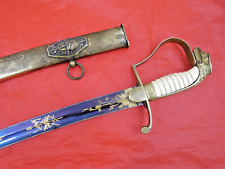 EXCEPTIONAL ANTIQUE AMERICAN EAGLE HEAD SWORD BLUE / GOLD BLADE US 1820's dagger picture