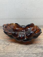 Vintage Amber Colored Pebbled or Bubble Art Glass Dish Ashtray Two Curled Edges picture