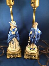 Pair of antique French Victorian porcelain boudoir lamps Man And Woman 12” Tall picture