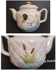 Vintage 1983 Otagiri Teapot Mallard Duck on Lake Quilted White Ceramic Tiny Chip picture