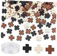  150Pcs Wooden Cross Beads Natural Wood Cross Bead Mini Unfinished Wood Beaded  picture