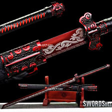 Carbon Steel Chinese Tang Dynasty Sword Straight Red Blade Dragon Pattern Sheath picture