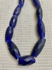 Antique Russian Dark Blue Venetian African Faceted Trade Bead Necklace picture