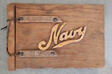 Vintage Wooden NAVY Scrapbook Trench Art Photo Album hinged 12 x 8, no pages picture