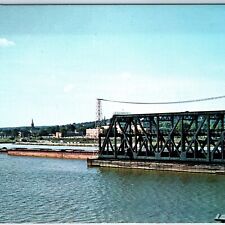 c1960s Fort Madison, IA Santa Fe Railway Bridge Tow Boat Barge Mississippi A178 picture