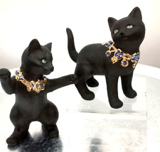 Lenox Cats2 Moonlight Dancers Black Matt green Eyed 24k painted Collar Figurines picture