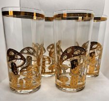 4 VTG Culver 22K MCM Gold Mushroom High Ball Glasses Set Barware Drink Granny picture