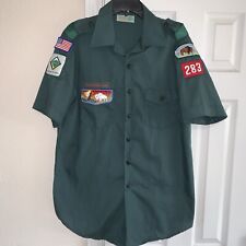 Vtg Official Boy Scouts BSA Uniform Shirt Adult L Venturing Patches Green 90s picture