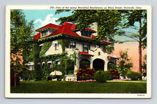 c1946 Linen Postcard Norwalk OH Ohio Beautiful Residence on Main Street picture
