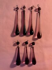 LOT OF 7 VINTAGE AMETHYST GLASS DROP PRISMS - HANGING LAMP OR CHANDELIER PARTS picture