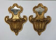 2x Vintage Ornate Gold Gilt Wall Pocket Planter Sconce Mirror Hollywood Regency picture