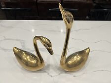 VTG Mid Century Modern Polished Brass Swans 11” and 16” Figures Figurines Figure picture