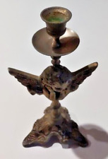 Vintage Metal Candlestick Holder with Cherub, Angel Face, 8-in. tall picture