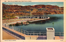 Postcard Twin Falls Power Dam Twin Falls Idaho Linen Unposted picture
