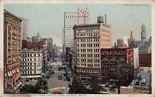 Detroit MI Michigan 1910s Downtown Griswold Street Phostint Trolley Postcard Q2 picture