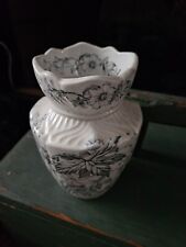 Vintage -E. M & Co. H Bedford England Black & White Floral Vase picture