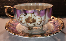 Vintage Iridescent 3 LEG Tea cup & Reticulated (CLASSICA) 22K GOLD Saucer HAND P picture