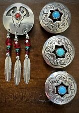Vintage Navajo  Native American Button Covers Silver , Coral, Turquoise Set of 4 picture