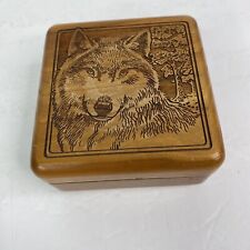 Wilderness Woods Laser Carved Wood Box w/ Coasters Wolf Made In USA Velvet Lined picture