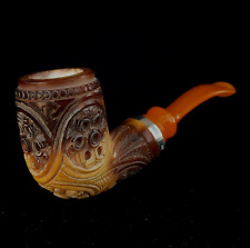 AGovem Reverse Block Meerschaum Smoking Tobacco Pipe w Sterling Silver, AGM1384 picture