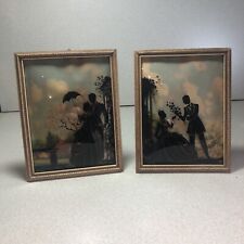 SET OF 2 VTG Bubble/Convex Silhouette on Glass Courting Couple About 7” x 9” picture