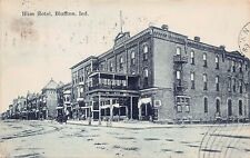 Bliss Hotel Bluffton IN Indiana Main Street Early 1900s Vtg Postcard B58 picture