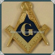 New Mini Freemason Masonic Square and Compass Car Emblem Gold & Blue Tone  picture