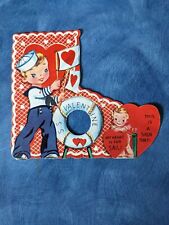 Vintage Valentines Day Card Die Cut Sailor Boy IN Uniform picture