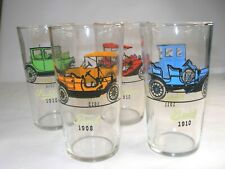 S/4 Vintage Drinking Glasses Featuring 8 Antique Cars & the Date each was Made picture