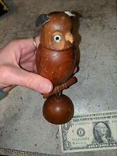 Vtg MCM Carved Wood Figural Owl Bird Corkscrew Bottle Opener 6 1/2