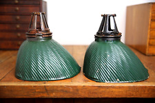 Antique Vintage X-Ray Mercury Glass Industrial Light Lamp Shades Green Brackets picture