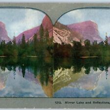 c1900s Yosemite Valley, CA Mirror Lake Tenaya Watkins Litho Photo Stereo Card V8 picture