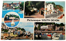 South Devon England Picturesque Multi View Beach Sailboat Pier Chrome Postcard picture