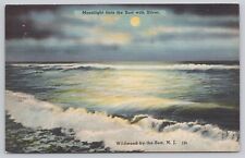 Moonlight Tints The Surf Silver Wildwood-By-The-Sea New Jersey Linen Postcard picture