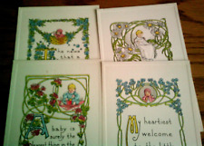 S. BERGMAN ANTIQUE WELCOME BABY POSTCARDS, LOT OF 4 EMBOSSED, UNUSED picture