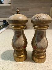 Vintage Italian Salt and Pepper Shaker Set Florentine Red Gold Finish Italy 6.5” picture