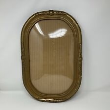 Antique Oval Convex Bubble Glass Gold Gesso & Wood Picture Frame 1930’s 18x12” picture