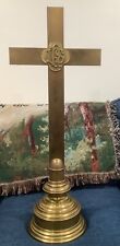 Vntg Very Large Standing Brass  Cross Altar Church Chapel 30x12 picture