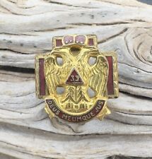 Vintage 10K GF Gold Masonic Freemason 32nd Scottish Rite Eagle Red Lapel Pin picture