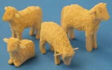 Wooden Sheep German Set of 4 Hand Carved Figurines 076X061 picture