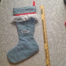 VINTAGE 1989's HANDMADE DENIM STOCKING WITH POCKET & LACE  picture