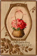 postcard Birthday Greeting German American Novelty basket of roses embossed 2516 picture