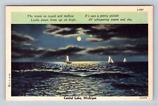 Central Lake MI-Michigan, Moonlight and Sailing over Lake, Vintage Postcard picture