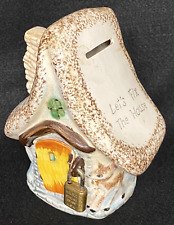 VINTAGE CERAMIC PENNY BANK,LET'S FIX THE HOUSE,REPAIR,LOCK,PIGGY,CHATEAU,GIFT :) picture