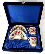 Kutahya Porselen Velvet Blue Boxed in Satin Turkish Tea Coffee Set Vintage picture