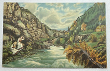 Vintage Postcard Two Girls Sitting By The Rapids In A River Countryside picture